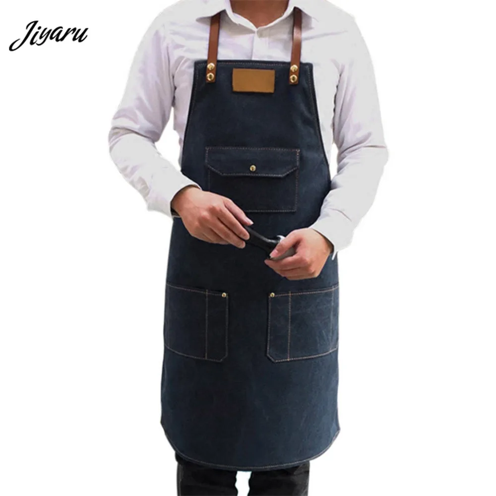 Фартук с карманами для мужчин кухонная форма без рукавов женщин и джинсовые