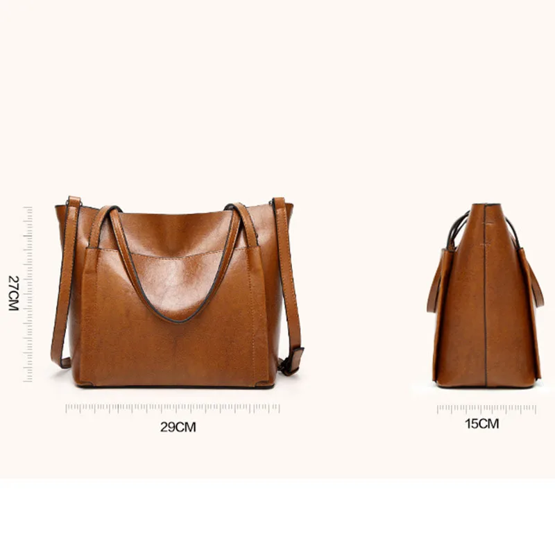 

2021 New Fashion Women Handbag PU Oil Wax Leather Women Bag Large Capacity Tote Bag Big Ladies Shoulder Bags Western style