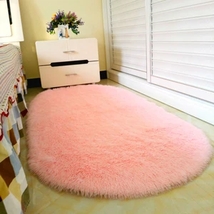 cute oval bedside mat home thickened hairy childrens room crawling living room bedroom full 0f coffee table tatami pink carpet free global shipping