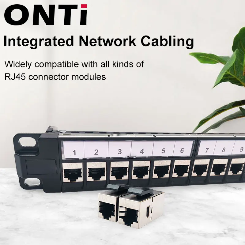 ONTi 24 порта 1U CAT6 RJ45 экранированная сквозная Соединительная панель Keystone Jack 19 дюймов