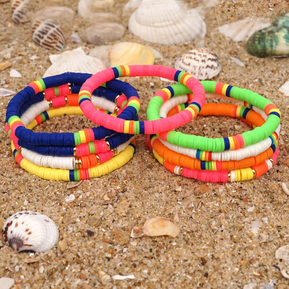 

2021 New Multicolor Soft Pottery Bracelets For Women Bohemia Fashion Vintage Beaded Chain Bracelet Boho Beach Jewelry Girl Gift
