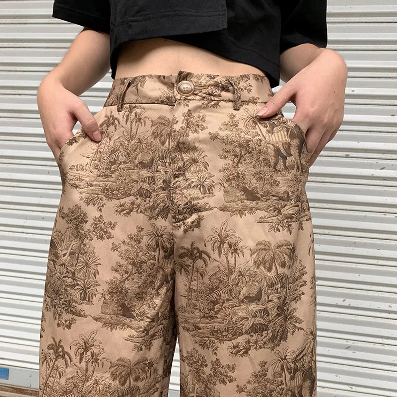 LANMREM 2019 new summer fashion women clothes thin styles high waist printed wide legs pants female trousers WH31704L | Женская одежда