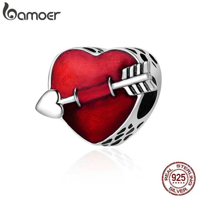 BAMOER, серебро 925 пробы, первая любовь, гравировка, стрелы, сердце, шарм, бусины, подходит для браслета, ювелирные изделия, подарок на день Святого Валентина SCC480