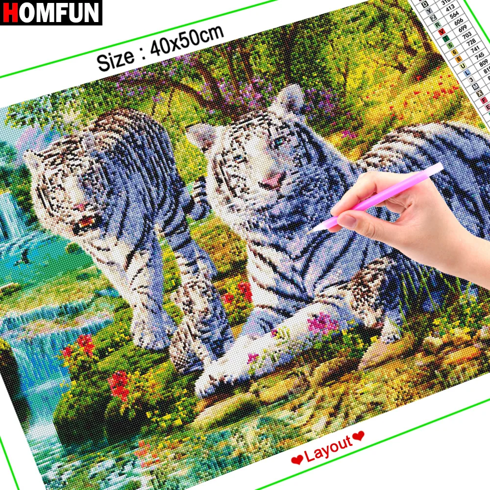 Картина для алмазной вышивки HOMFUN Белый Тигр живопись полная квадратная