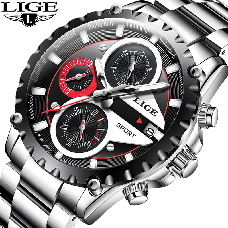 LIGE модные мужские часы креативные бизнес с хронографом кварцевые из нержавеющей