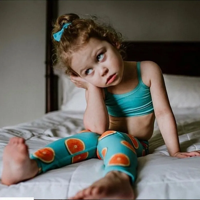 

2020 summer Family parent-child outfit summer orange digital printing bottoming trousers + camisole
