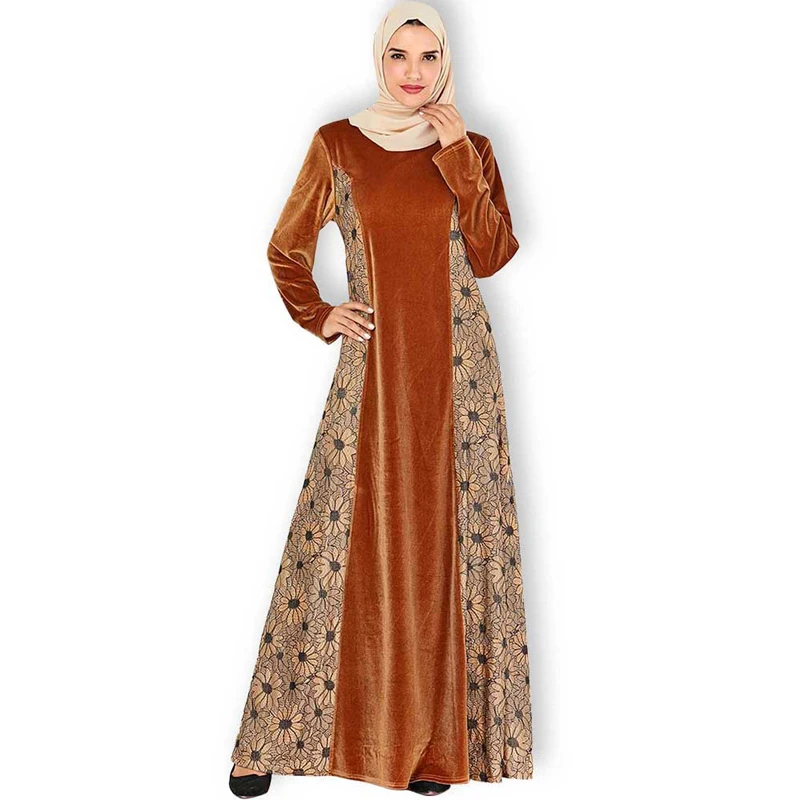 Новое мусульманское платье Свободные Большие размеры золотые бархатные вышитые