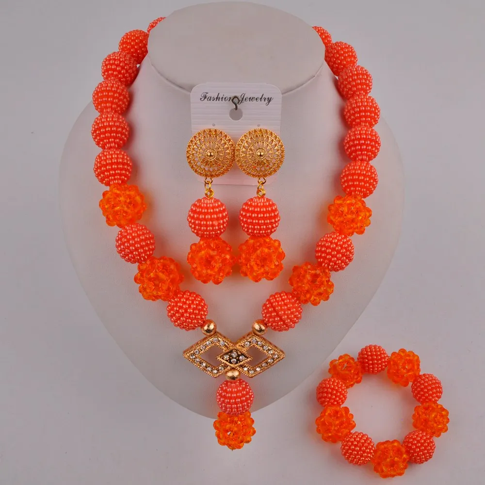 

Elegant Orange Nigerian Wedding Beads African Necklace Jewelry Set ZCQ01-5