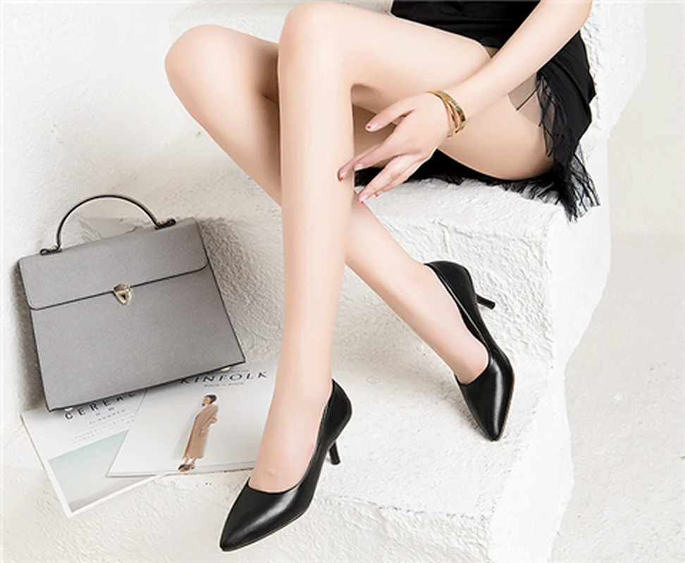 

Women Party Sexy Elegant Mid Heels Pumps Ladies Pointed Toe Stiletto Black White Shoes Female Fashion Slip-On Shallow Shoes
