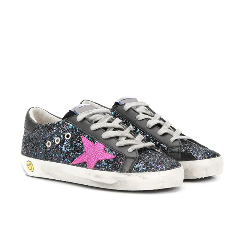 

2021Autumn New Color Sequins Children's Retro Old Small Dirty Kid Shoes Boys and Girls Casual Non-slip Parent-child Shoes QZ21