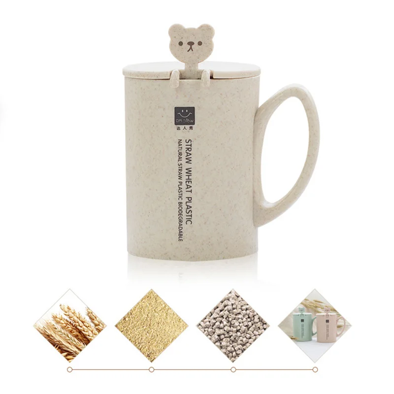 Пластиковая кружка из пшеничной соломы для мужчин и женщин Милая с ложкой ручкой