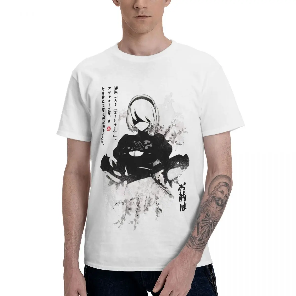 

NieRAutomata 2B Japan T Shirts Pure Cotton Round Neck Men T-Shirt Short Long Sleeve Plus Size Unisex Tee Clothes Summer EU Size