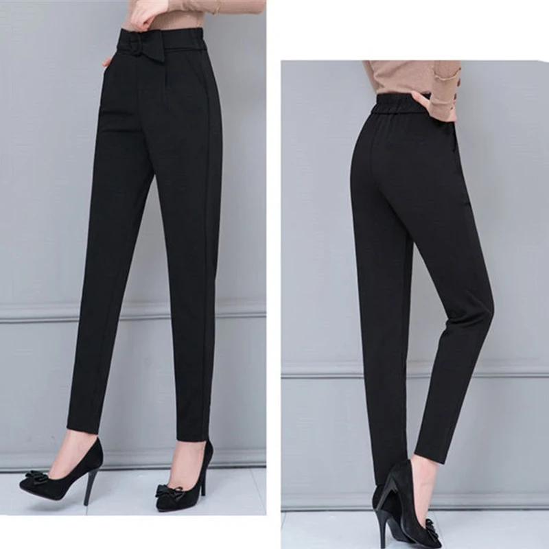 

New Summer Striped Harem Pants Women's Pants Loose Straight Black Thin Nine-point Pants Casual Overalls Plus size Suit Pants 3XL