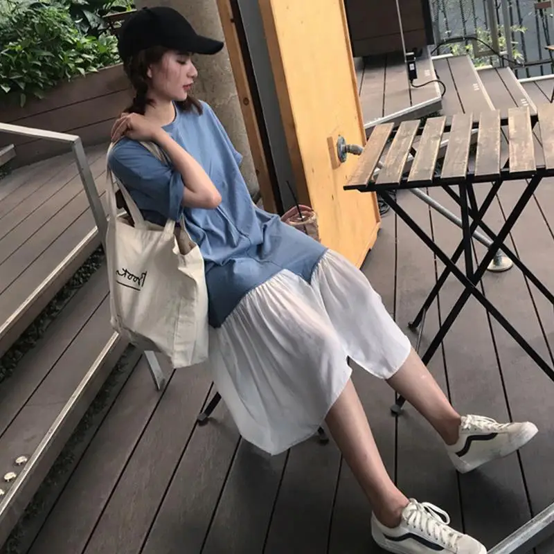 Летнее платье для беременных женщин элегантное контрастное цветное плюс размер