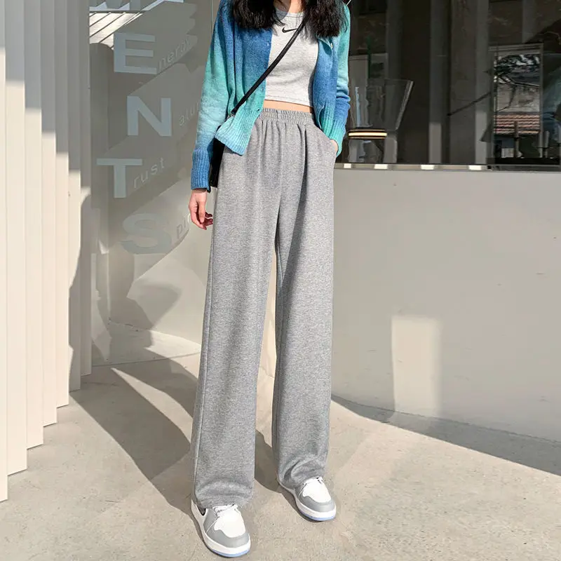 

Grey wide leg pants women's 2021 new spring summer thin high waist drop loose straight sports pants floor dragging pants
