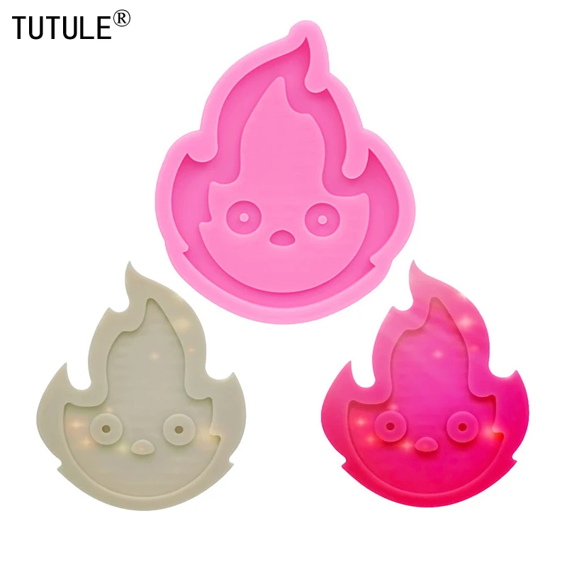 

Shiny DIY Calcifer silicone resin shaker the soot sprite Polymer Clay mold Keychains UV & Epoxy Resin Kawaii Molds