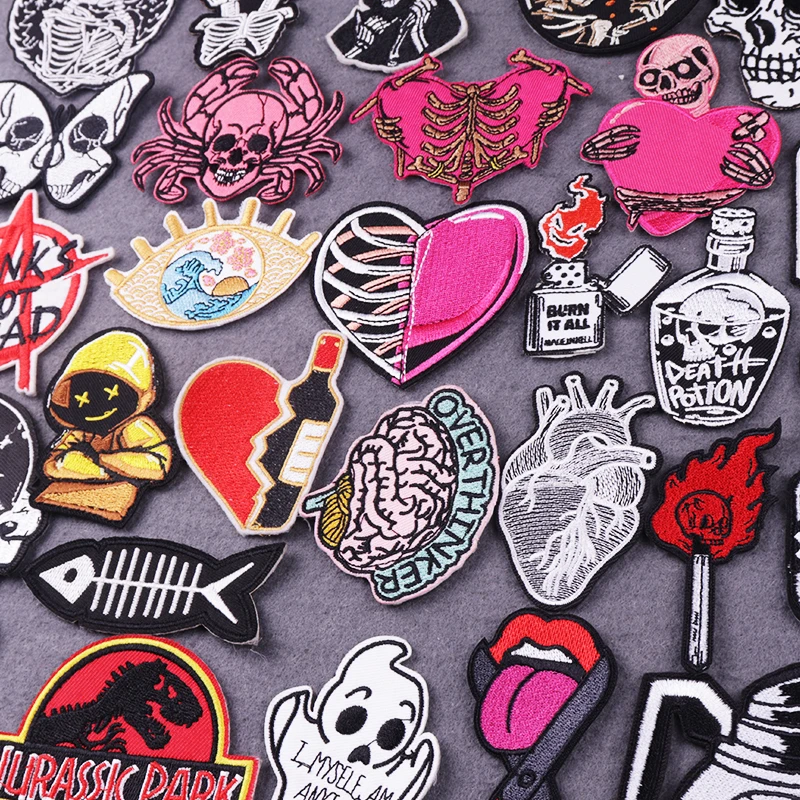 

New Heart Patches On Clothes Punk skull Stickers Iron On Patches For Clothing Fusible Patch Clothes Patches Hippie Patch Badge