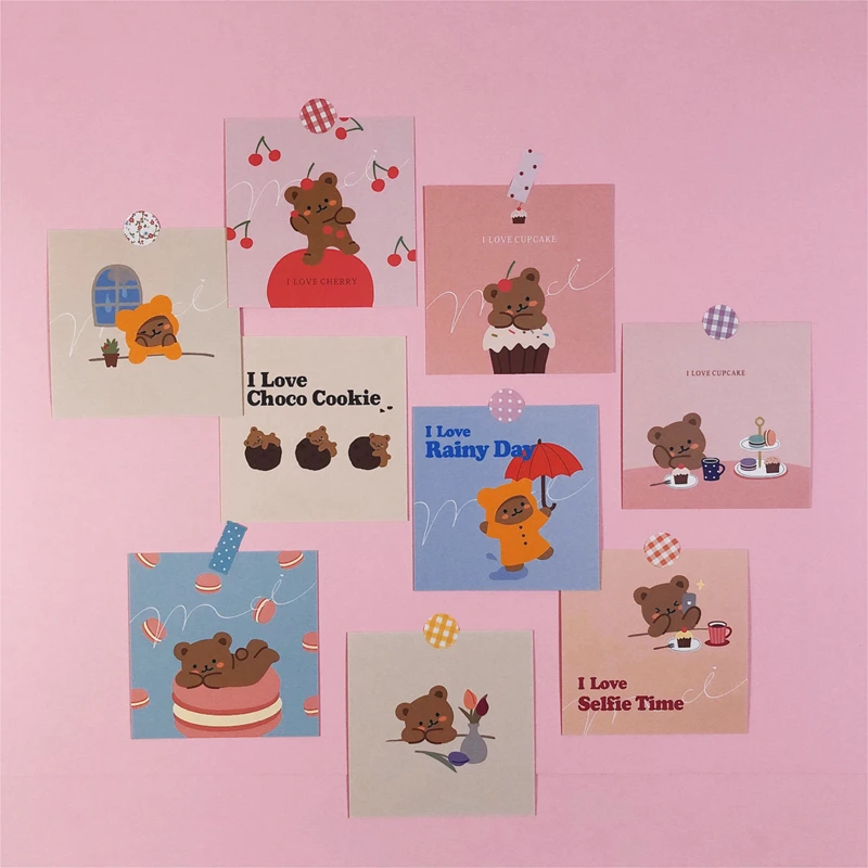 

Ins Cute Chocolate Bear Hand Account Card Album Diary Bookmark Decoration Waterproof Sticker Girl Kawaii Stationery Custom Card