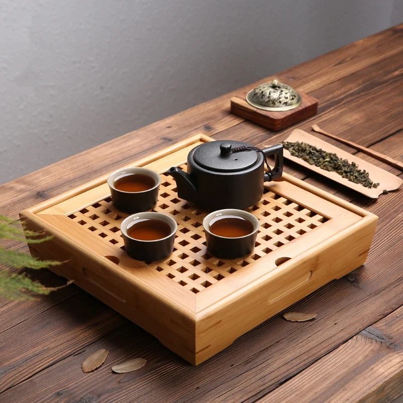Natural Bamboo Tea Tray Chinese Kung Fu Ceremony Table Hand Made Sets Teapot Crafts Environment | Дом и сад