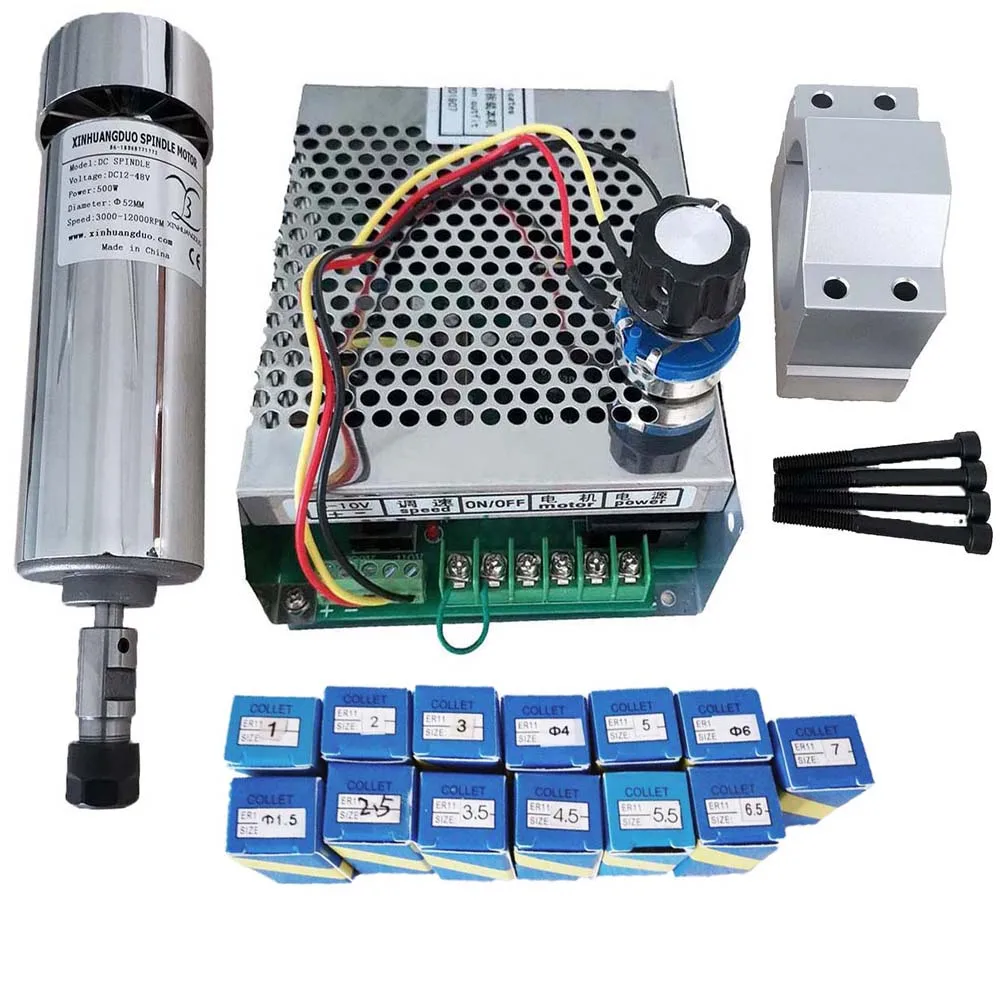 package 6 С воздушным охлаждением 0.5kw CNC spindleMotor Kit ER11 патрон 500 Вт мотор шпинделя+ регулятор скорости питания для гравировки - Цвет: package 6
