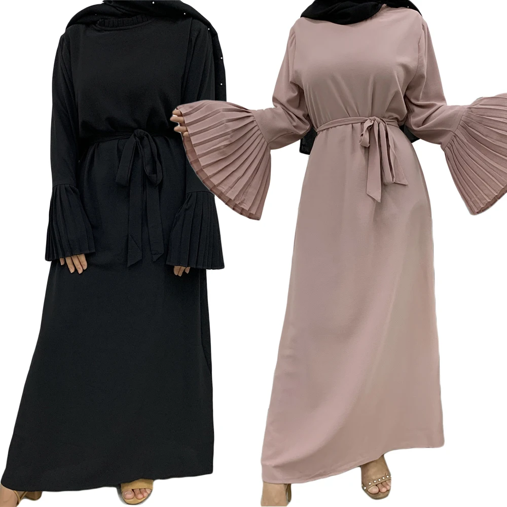 Длинное платье для женщин Среднего Востока, мусульманское плиссированное платье с расклешенными рукавами Рамадан, Исламская ИД-абайя, повс...