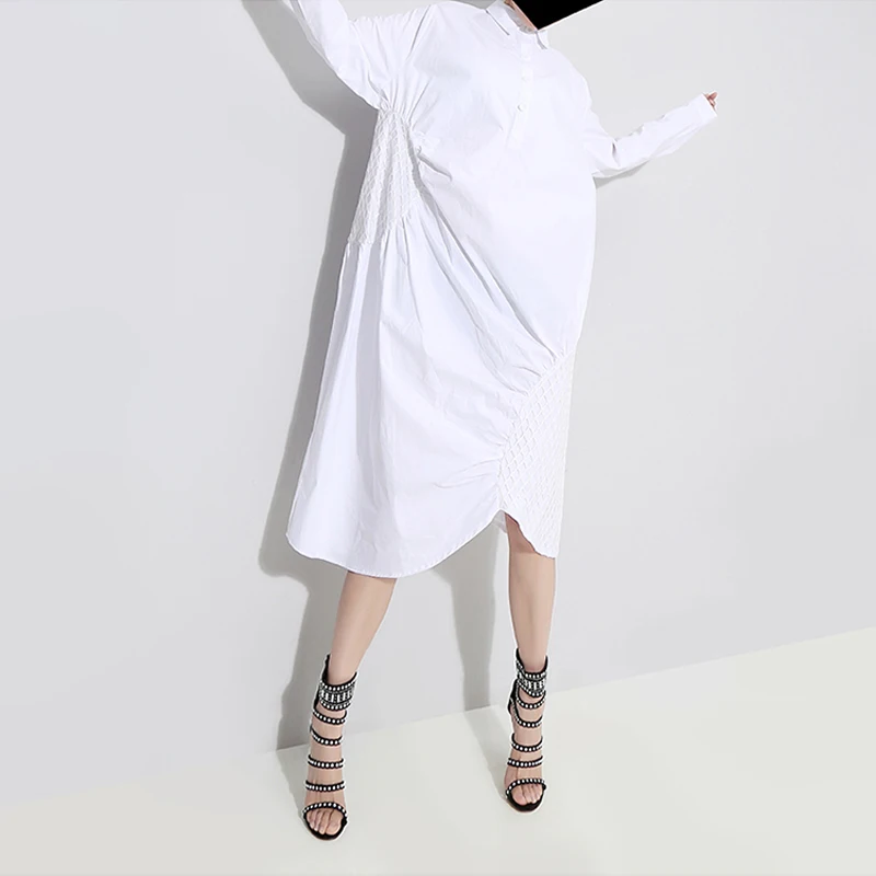 Женское платье рубашка черное/белое ассиметричное Кружевное большого размера с