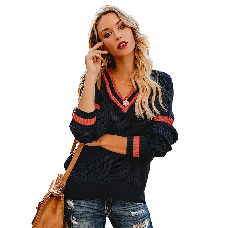 

2021Autumn and winter women's long-sleeved V-neck loose all-match sweater
