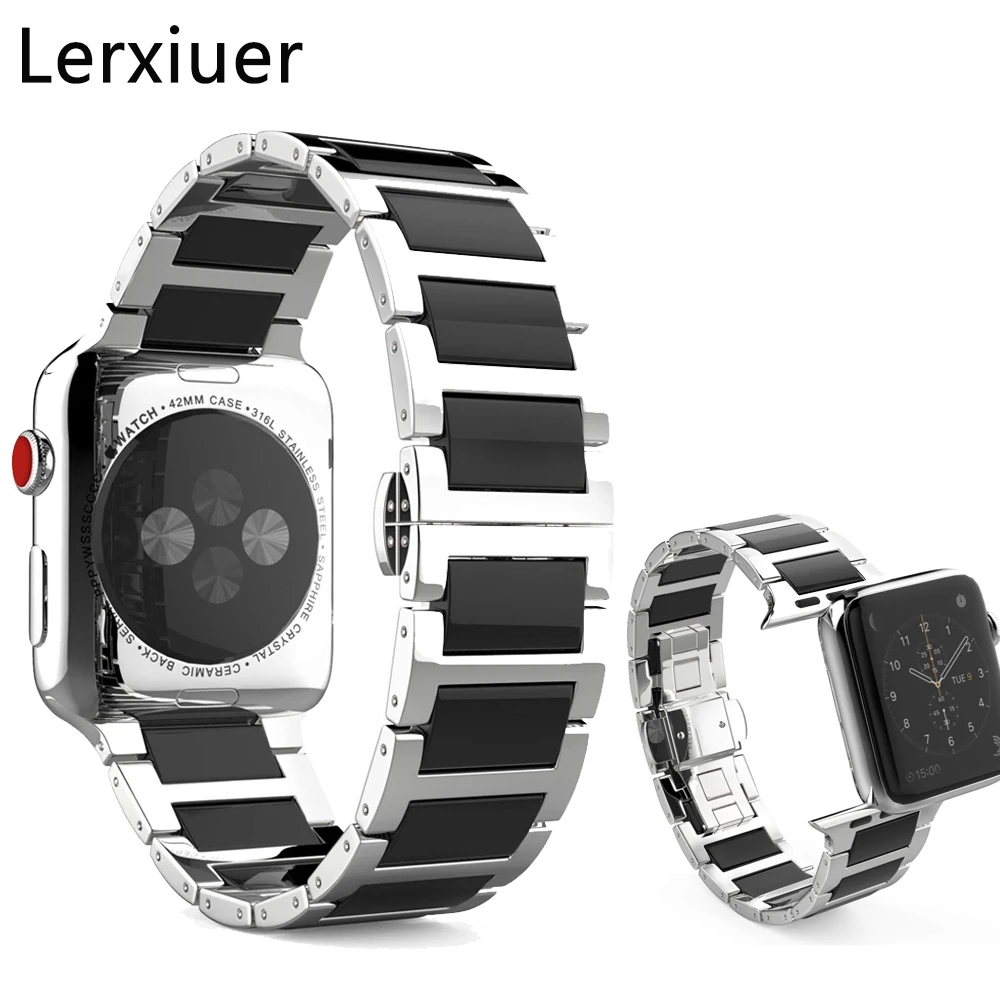 Ремешок для Apple Watch 44 мм 40 мм 5 4 3 2 1 iwatch 42 мм 38 мм ремешок для часов из нержавеющей стали+ керамический браслет аксессуары