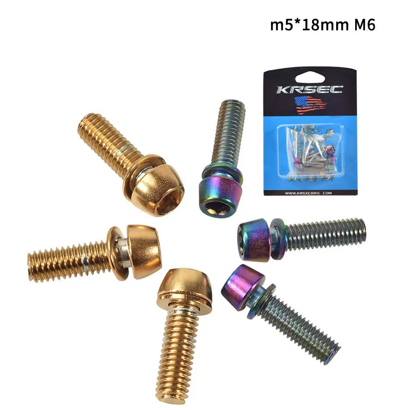 

6 Pcs Bicycle Disc Brake Rod Clamp Titanium Bolts M5 M6 Length 18mm Conventional Type Inner Hexagon Type with Washer