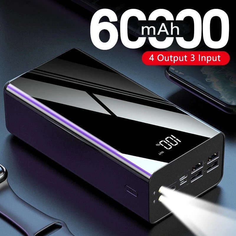 

60000mAh Power Bank Portable Charger External Battery Pack Powerbank 60000 mAh for iPhone 12 Pro Huawei Samsung Xiaomi Poverbank