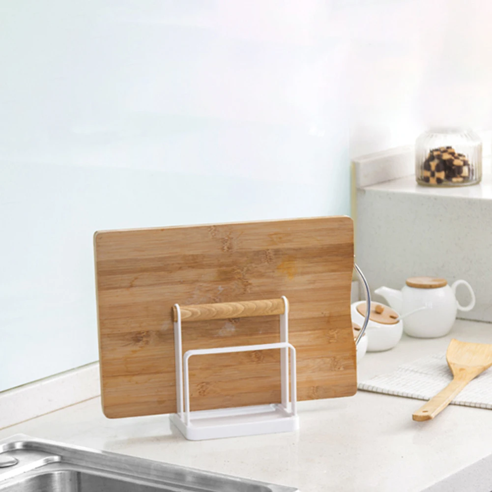 

3-Slot Kitchen Chopping Board Storage With Wooden Handle Racks Wiping Chopping Knife Pot Lid Shelf Wiping Rack Cutting Boards