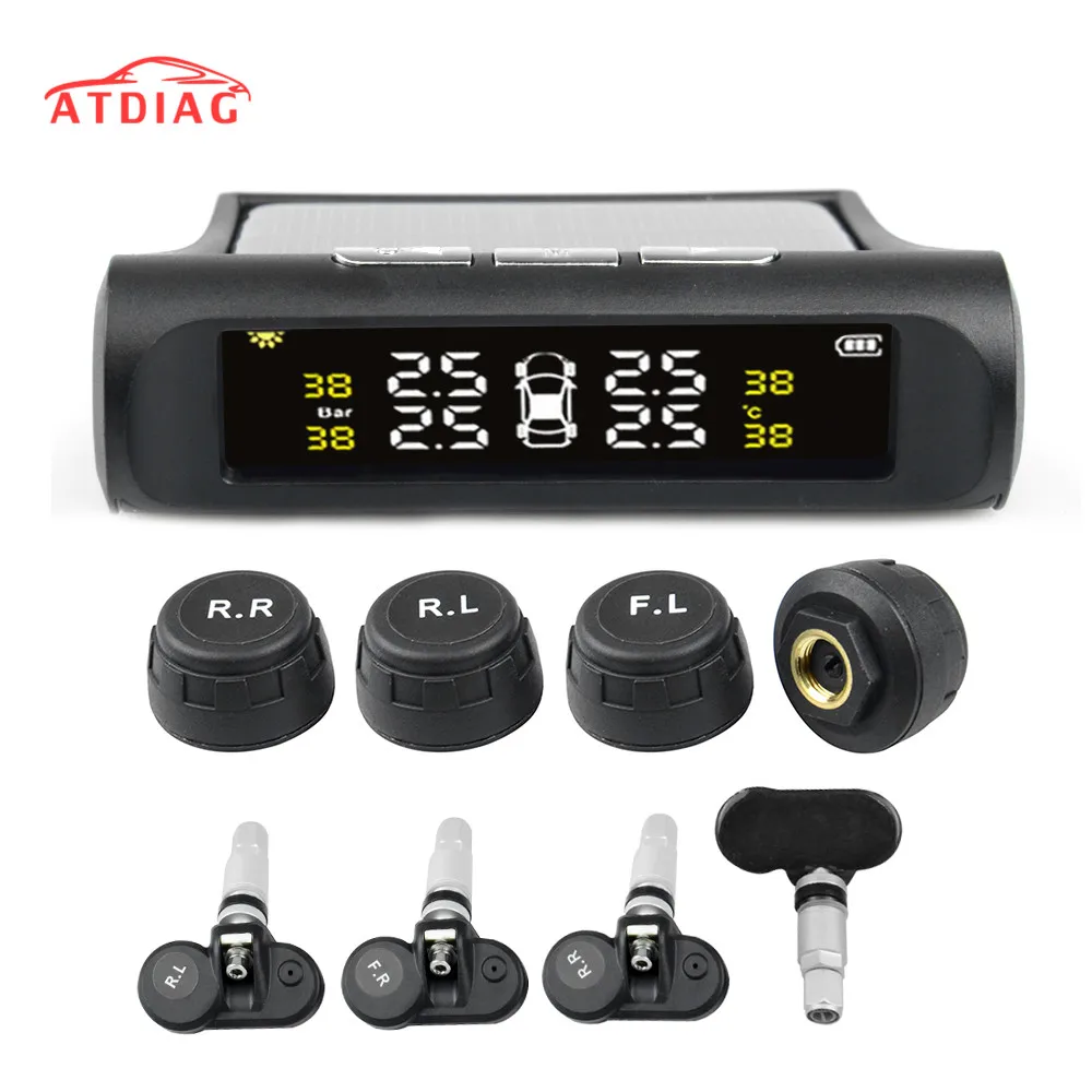 Солнечная энергия USB TPMS автомобильная система контроля давления в шинах lcd 4 внешние/внутренние датчики для внедороПредупреждение о температуре