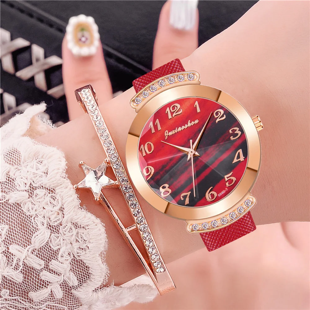 Женские Модные Зеленые часы с арабскими цифрами простые женские кварцевые