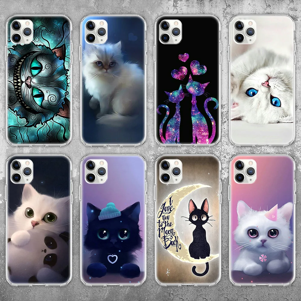 ciciber Cute Cat kitten Case For iPhone 12 Case for iPhone 12 11 Pro XR XS Max mini 7 X 8 6 6S Plus 5 5S SE 2020 Silicone Funda
