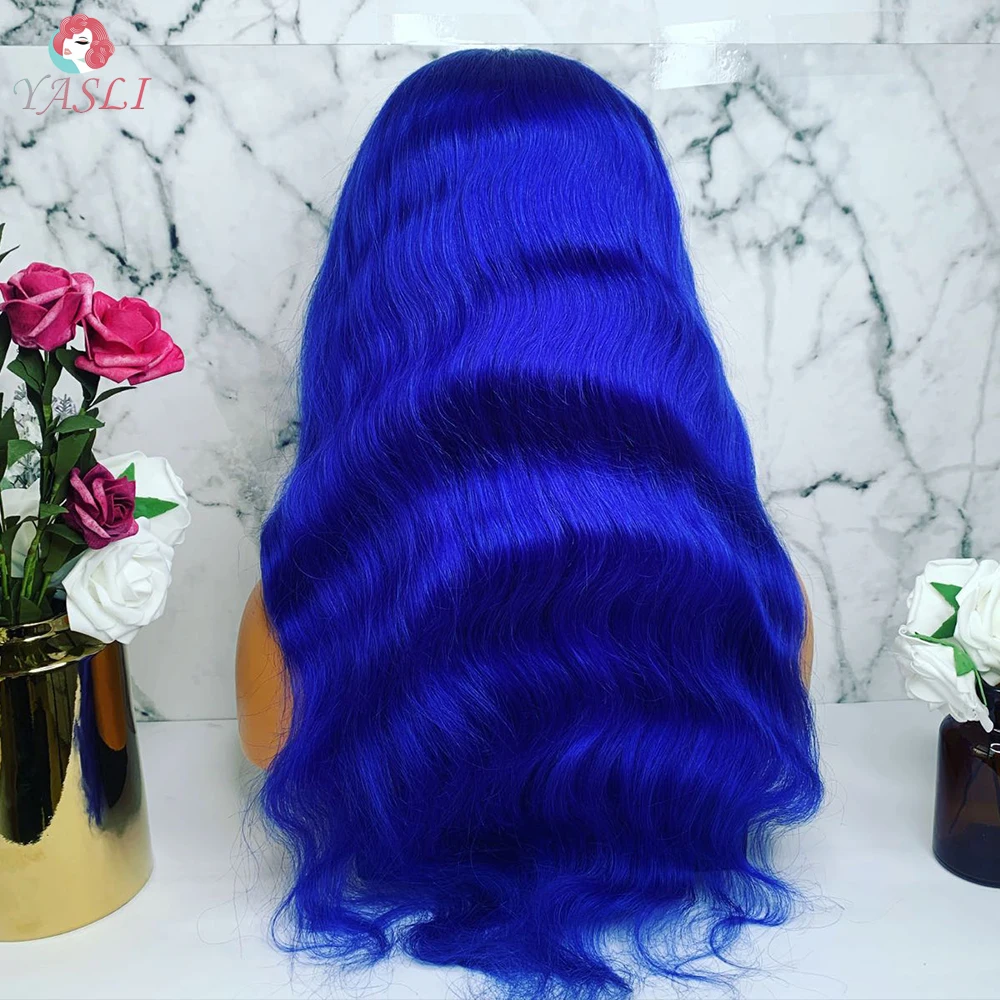Blue Wig Straight Hair 13x4 Lace Front Body Wavy Human Hair 150% Density  Pre Plucked Bleached Knots