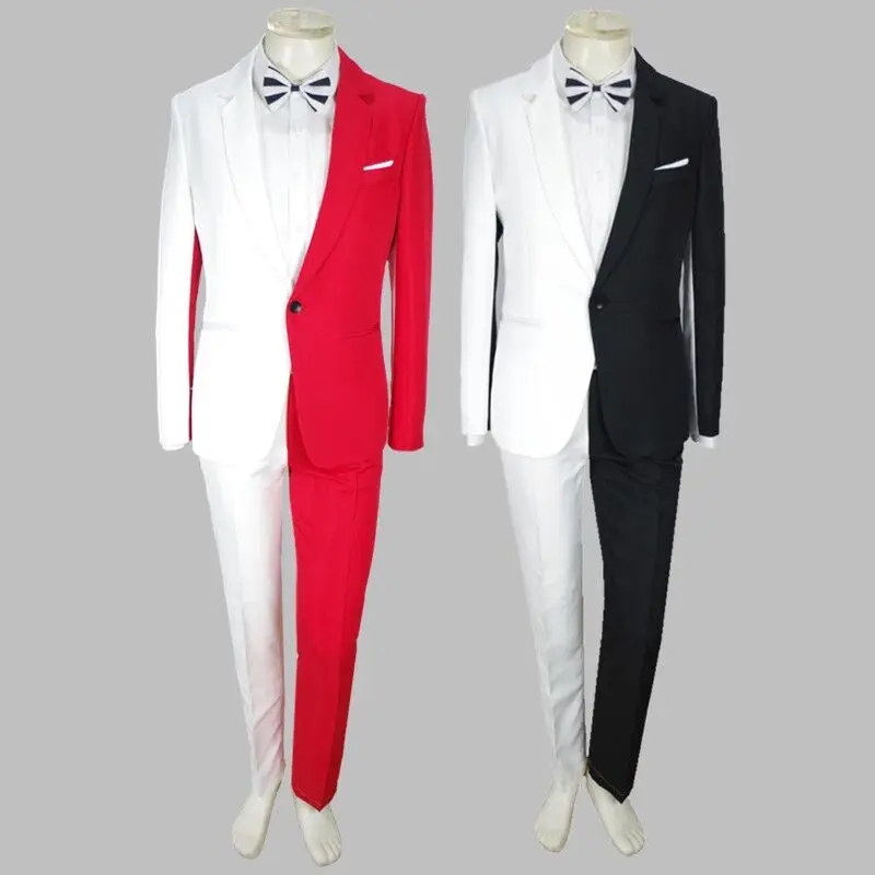 Irregular Colorful Men's sets Fashion Slim Blazers Trousers Sets Nightclub Magician Performance Costume Stage Outfit