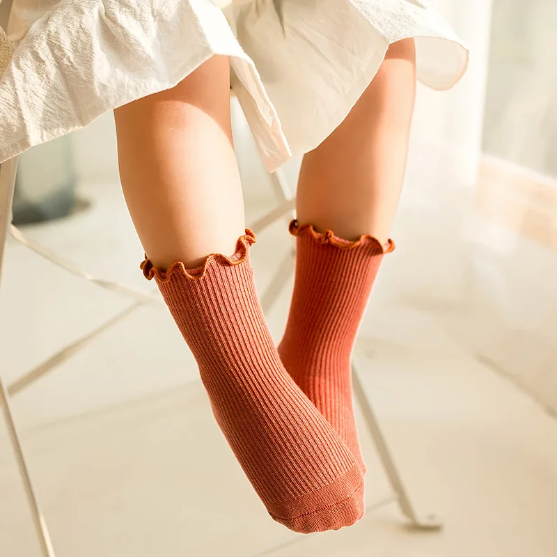 

Baby Toddler Fashion Socks Knitted Ruffle Decorative Solid Color Warm Comfortable Breathable Stockings