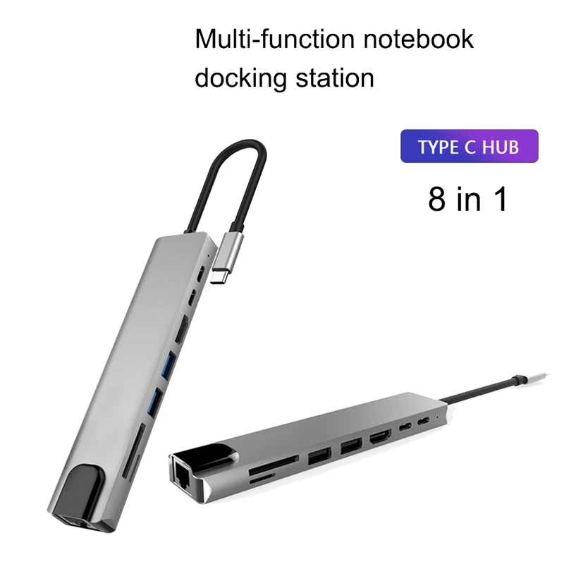 8 в 1 USB 3 0 Высокоскоростные порты Type-C концентратор Usb-C до 4K 30HZ HD ноутбук Rj45 Gigabit Ethernet