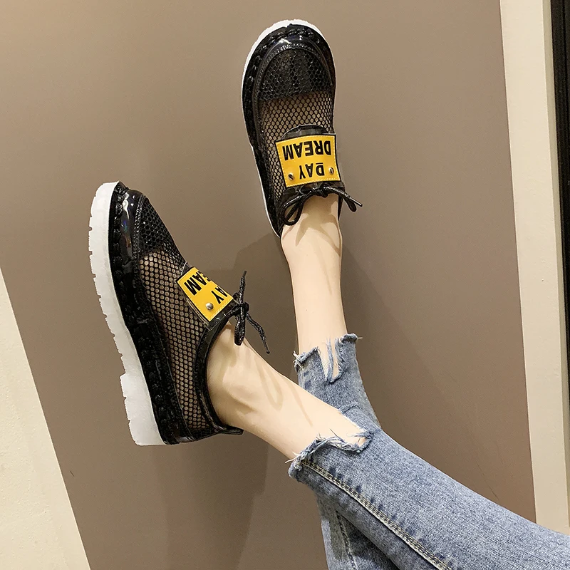 

Laser crystal shoes female 2021 summer new style Korean mesh breathable hollow casual flat student sandals