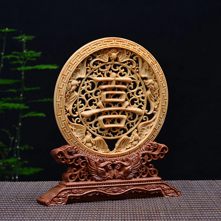 

Wood carving Chinese characters, wood crafts gift Home desktop decoration office ornaments (A1041)