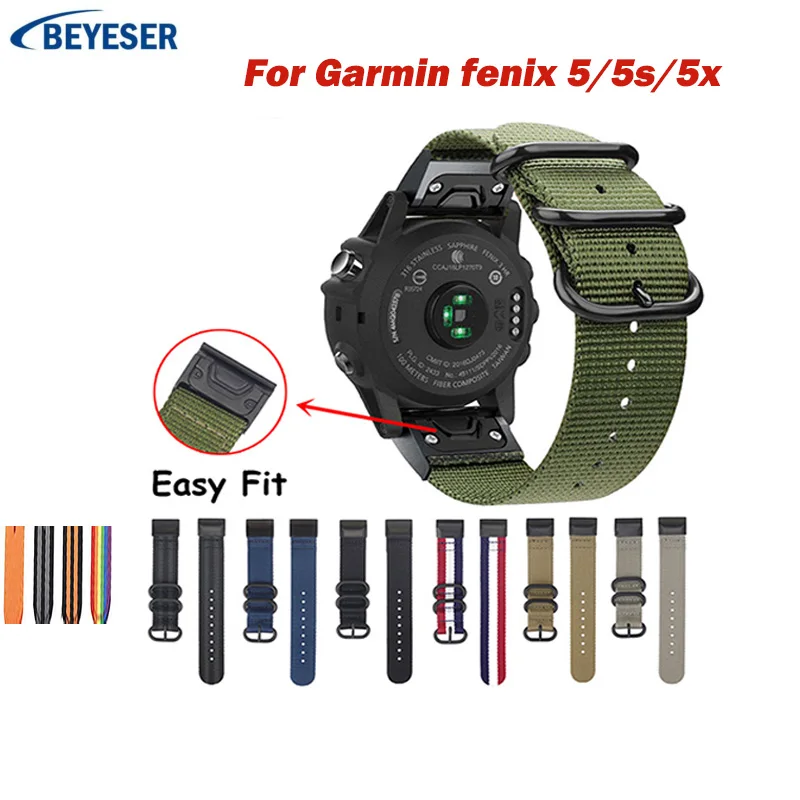 26 22 мм ремешок для часов Ремешок для Garmin Fenix 5 5X3 3 HR Fenix 6X6 6S S60 MK1 часы Quick Release нейлон Easyfit ремешок на запястье