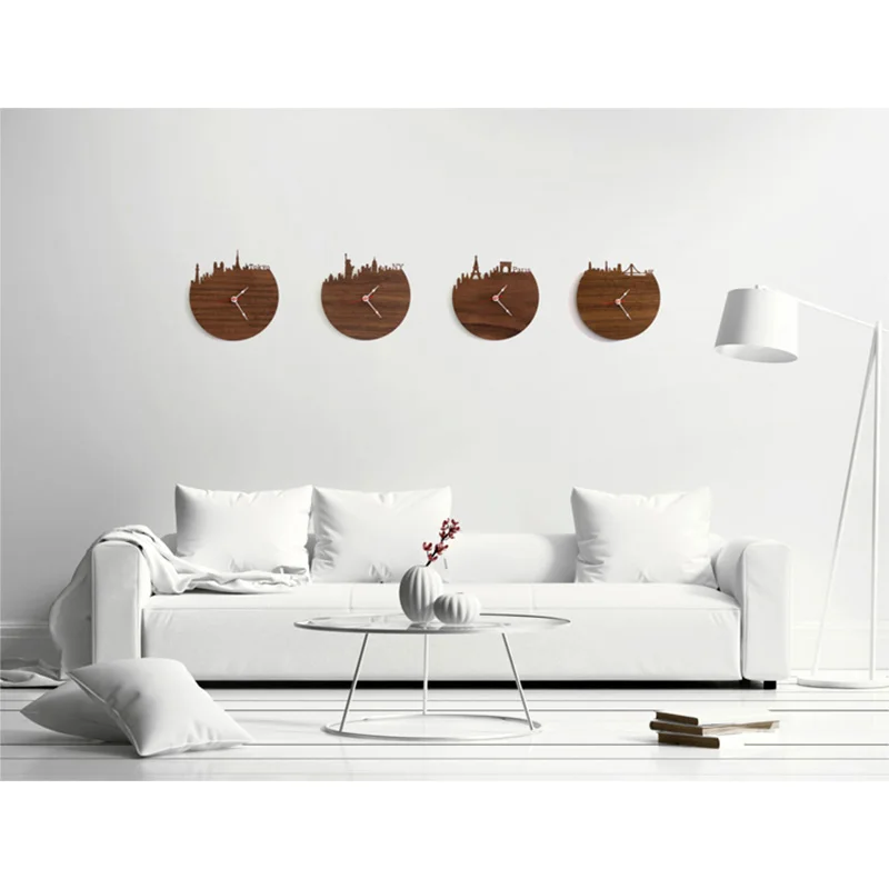 

Creativity Edinburgh Bamboo Wall Clock - Decorate your home with Modern Art Skyline Design - Best gift Natural City Wall Clock