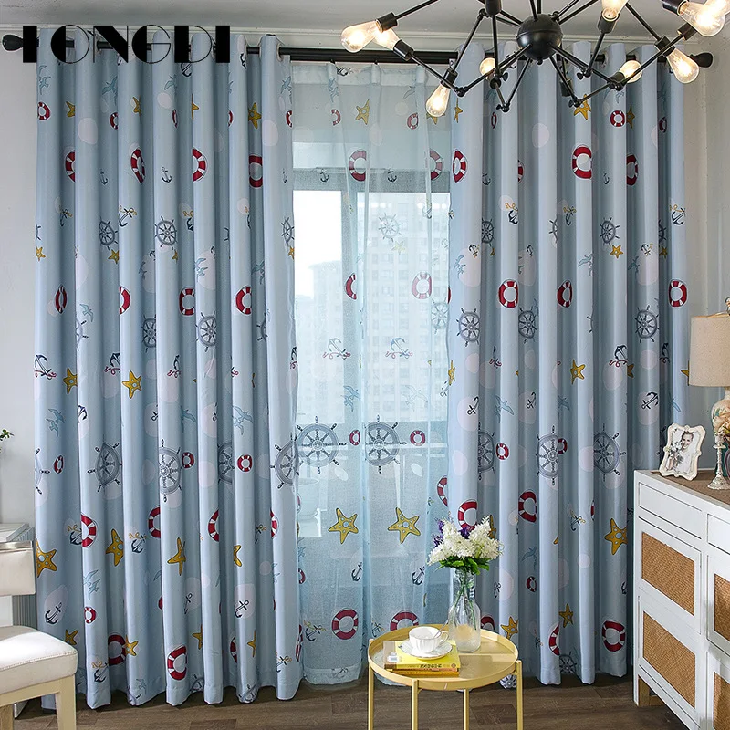 

TONGDI Blackout Children Curtains Elegant Printing Cute Cartoon Sea World Luxury Panel Decor For Parlor Bedroom Living Room