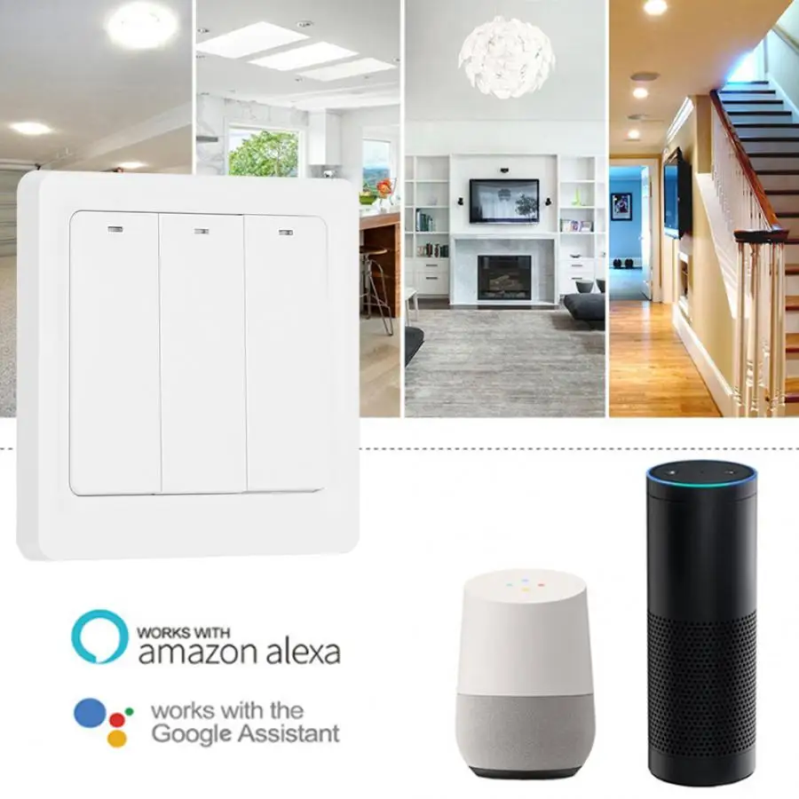 3-полосная настенная панель переключателя для Alexa/Google голосовое управление