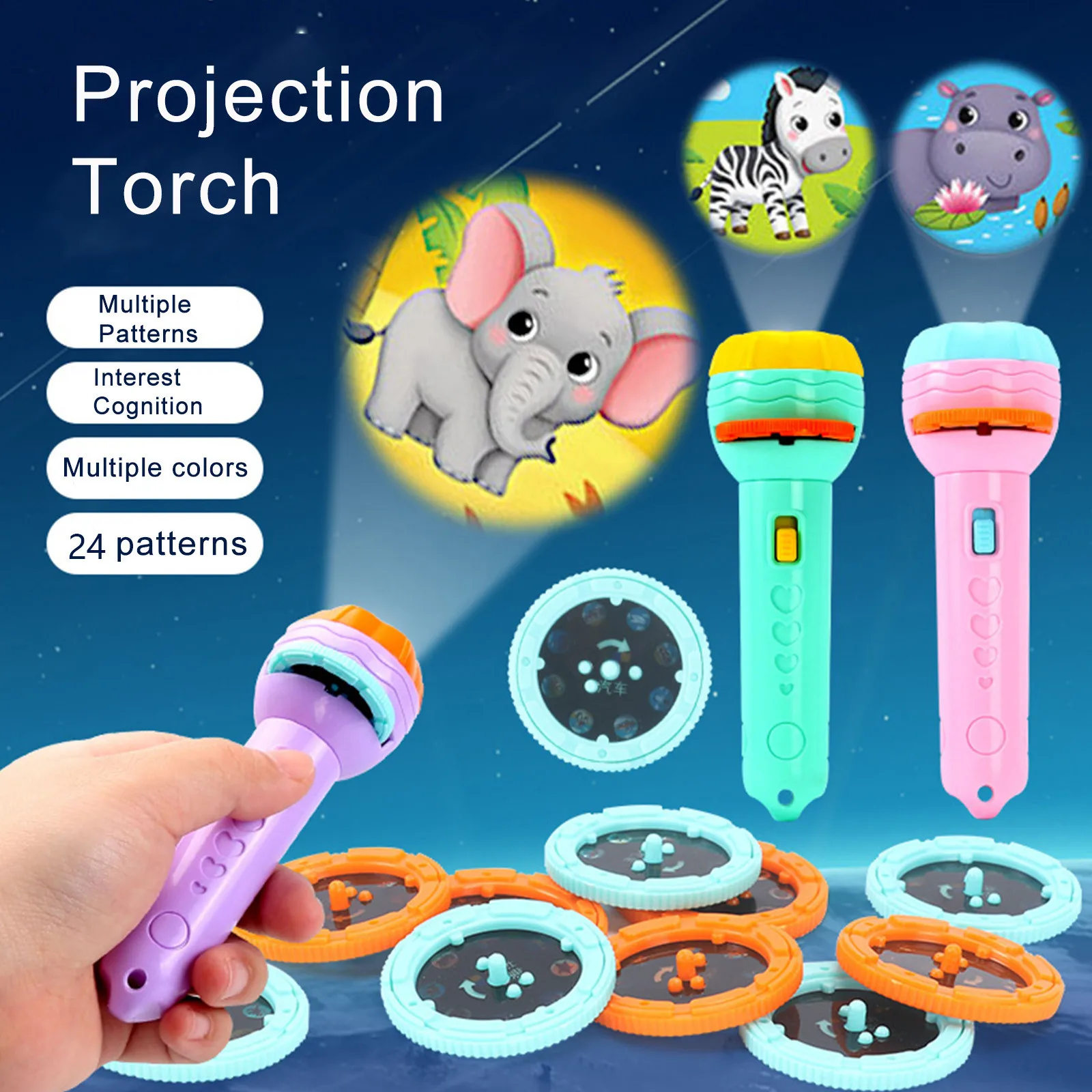 

2021 New Projection Flashlight Children Projector Light Cute Cartoon Toy Night Photo Picture Light Bedtime Learning Fun Toys Hot