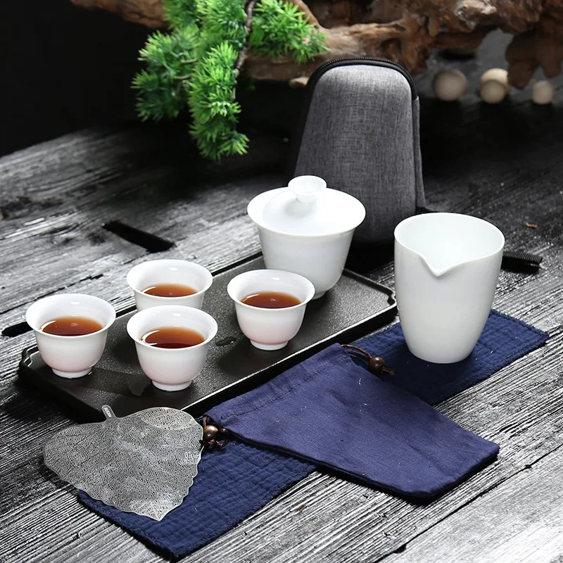

Керамический чайный набор gaiwan, чайная чашка для китайского кунг-фу, дорожный чайный набор, посуда для напитков с дорожным мешком, бесплатная...