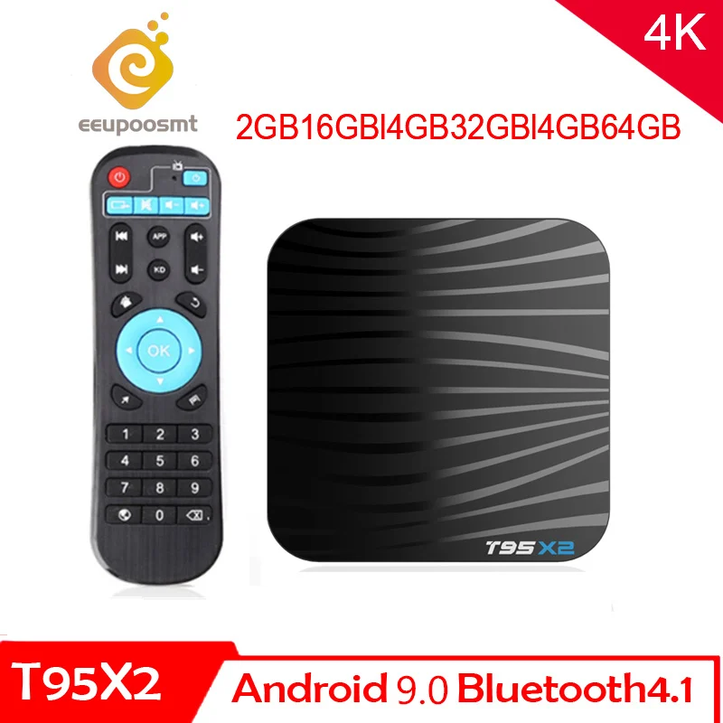 Android 9,0 Smart tv BOX T95X2 4 Гб 64 Гб четырехъядерный процессор Amlogic S905X2 H.265 4K медиаплеер Youtube телеприставка T95 X2