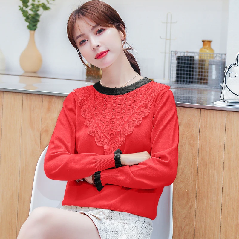 

New Elegant Sweet Women autumn/winter ruffled sweater knit top bottoming shirt