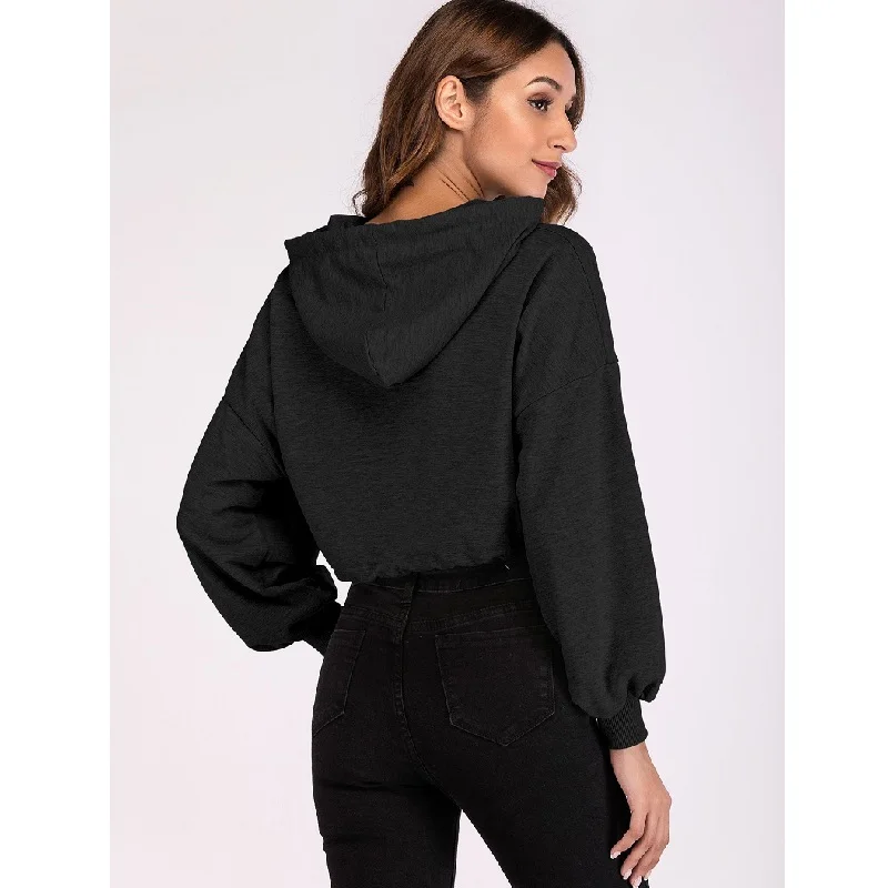 

ZOGAA Short Cropped Long-Sleeved Women's Sweatshirt Letter Print Hoodie Fashion Loose Drawstring Waist Pullover Tops Sweat Femme