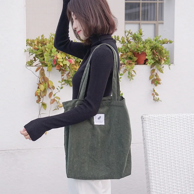 

Women Corduroy Canvas Tote Handbag Female Cloth Shoulder Bags Young Ladies Casual Shopping Bag Girls Reusable Folding Bags